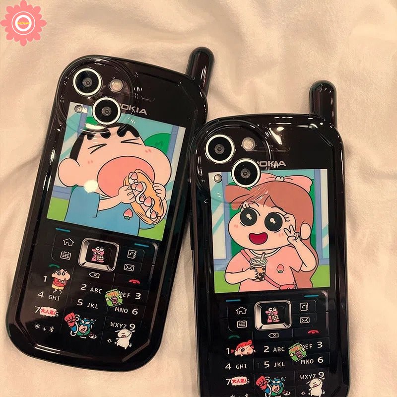 IPHONE Case Kompatibel Untuk Iphone11 13 14 12 Pro Max7 8 Plus XR X XS MAX Kreatif Kartun Crayon Shin-chan Sakurada Nene Kepribadian Retro Bentuk Ponsel Seluler Soft Cover