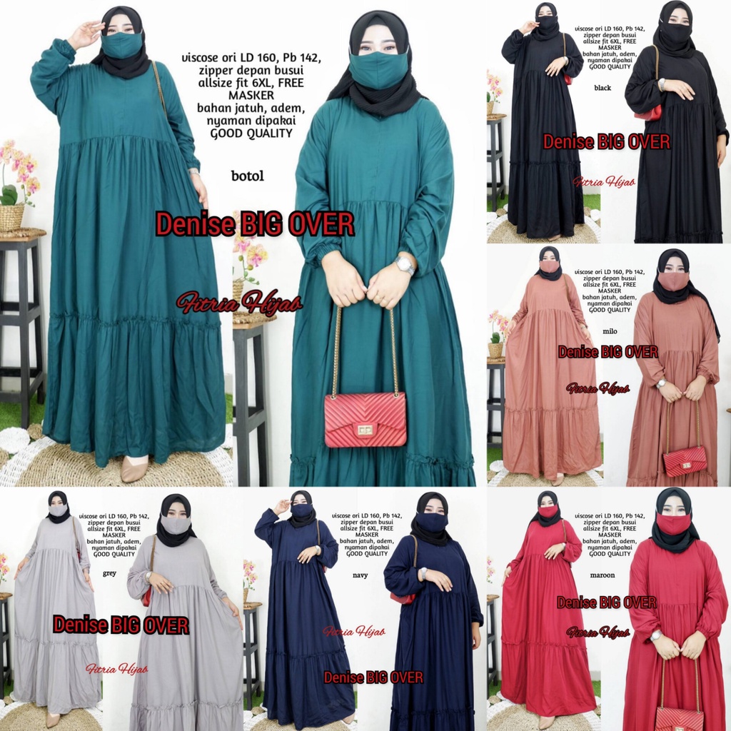 Gamis Polos Super Jumbo LD 160 DENISE GAMIS POLOS JUMBO LD 160 6XL BAHAN ADEM BY FITRIA HIJAB