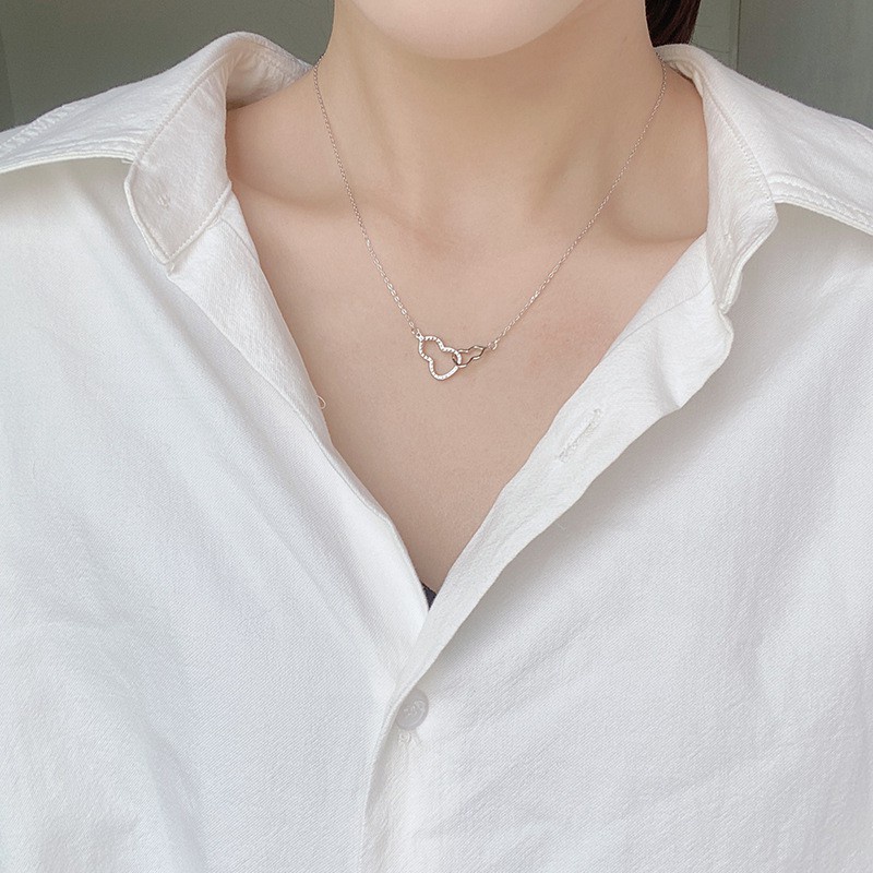 Kalung Model Double Gourd Hollow | Kalung Sterling Silver Dengan Liontin | Emas 18k | Sendok Garpu Bahan Stainless Steel | Aksesoris Rambut Untuk Wanita