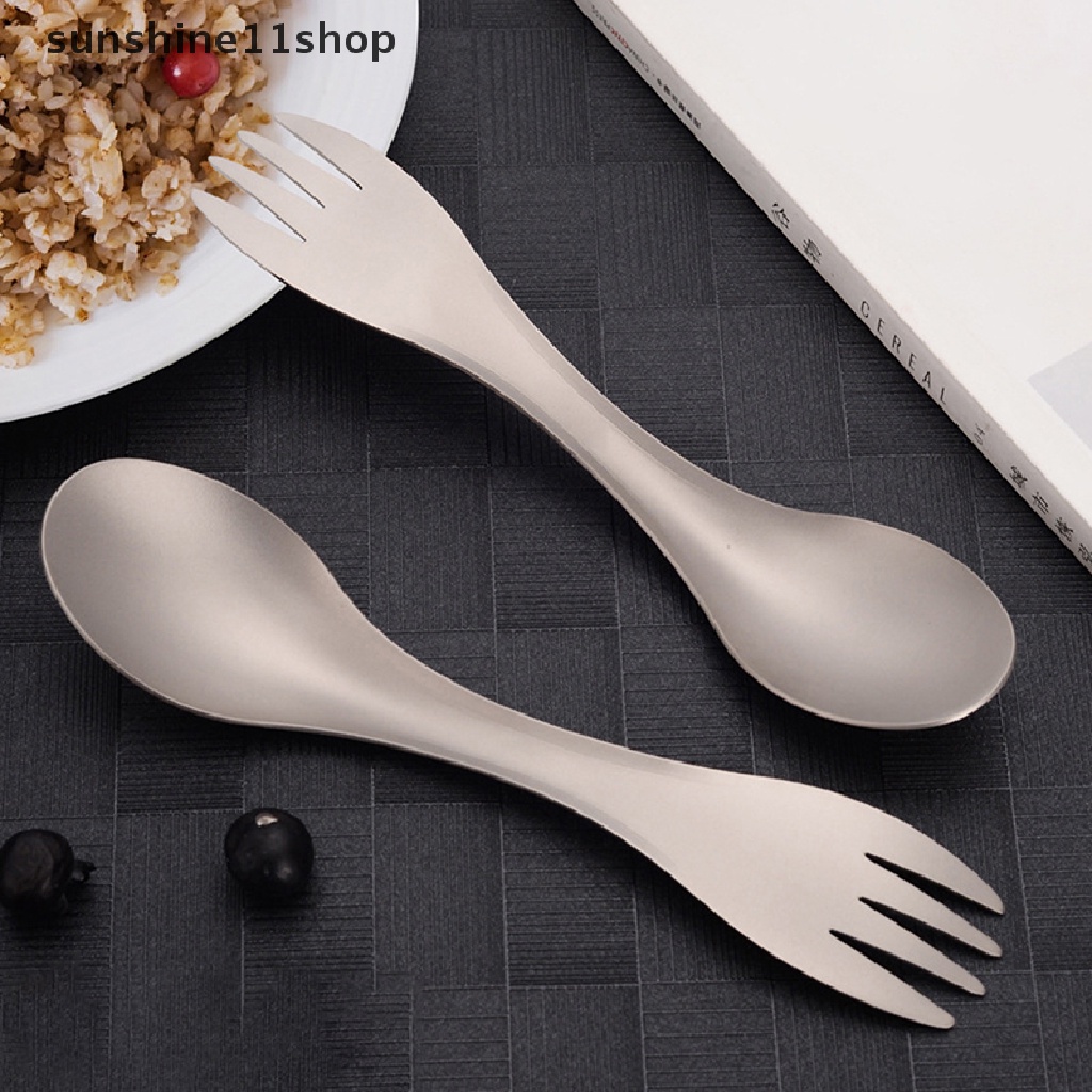 Sho Sendok Titanium Spork Outdoor Camping Piknik Dual purpose Titanium Fork Spoon Ultralight Cookware Peralatan Camping Portable N