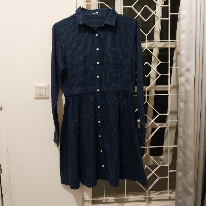 Gu UNIQLO navy flannel dress preloved