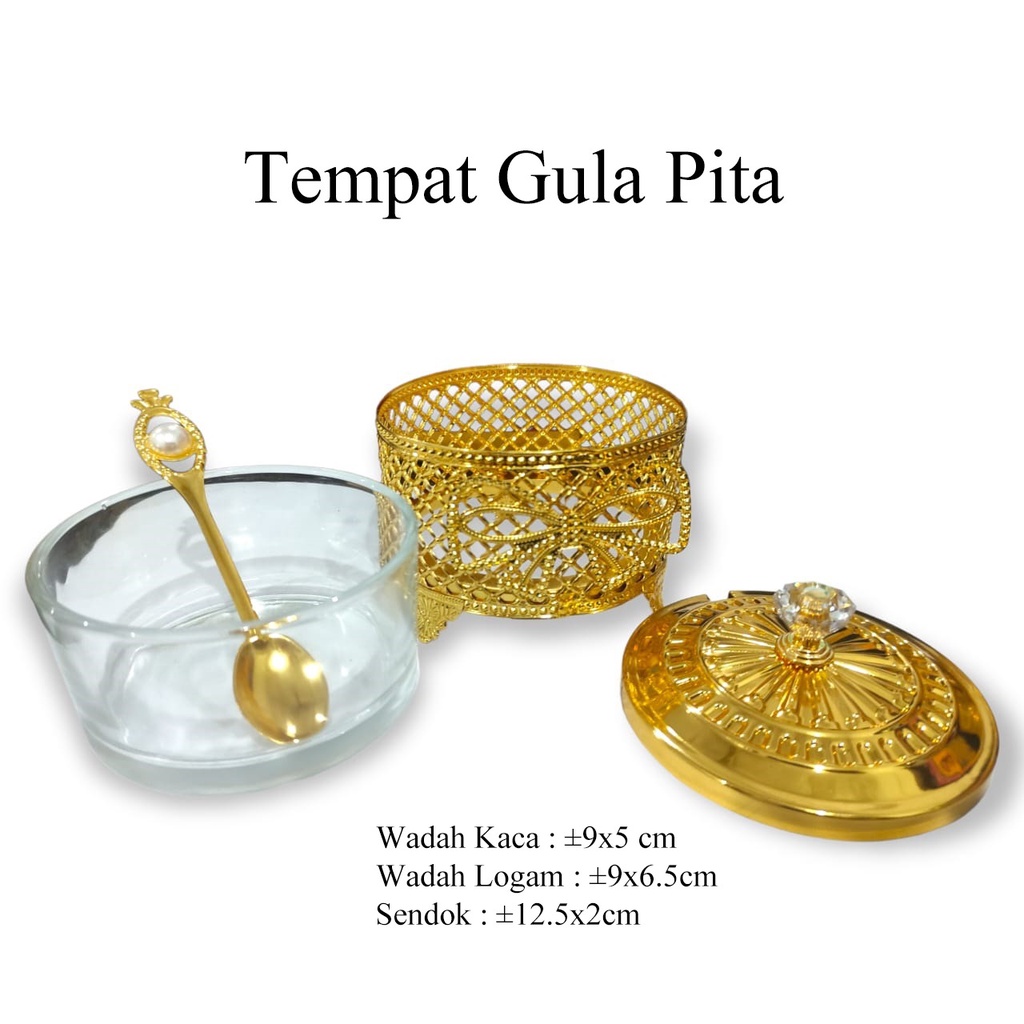 Tempat Gula/Bumbu Kaca &amp; Sendok Emas Gold