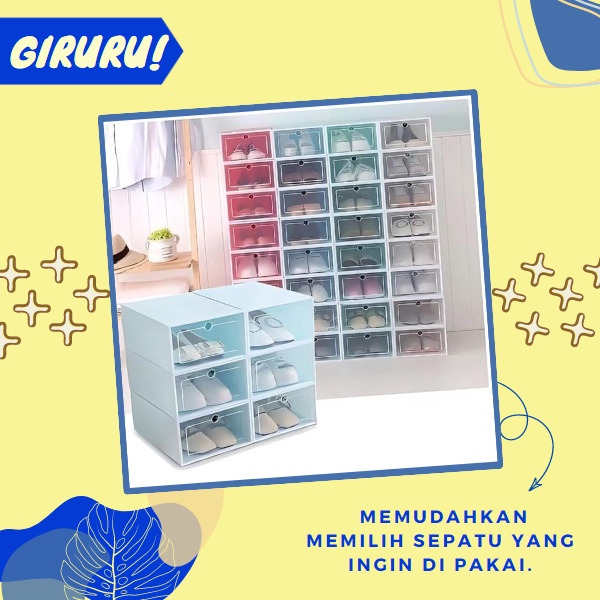 Kotak Sepatu Lipat Transparan Tebal Shoes Storage Box Organizer Rak Sepatu Plastik Susun / Rak Sepatu Kain Motif 5 Susun Portable Multifungsi Rak Sendal Susun 5 Tingkat Rak Buku Serbaguna / Kotak Sepatu Plastik Tebal Serbaguna /Tempat Penyimpanan Sepatu