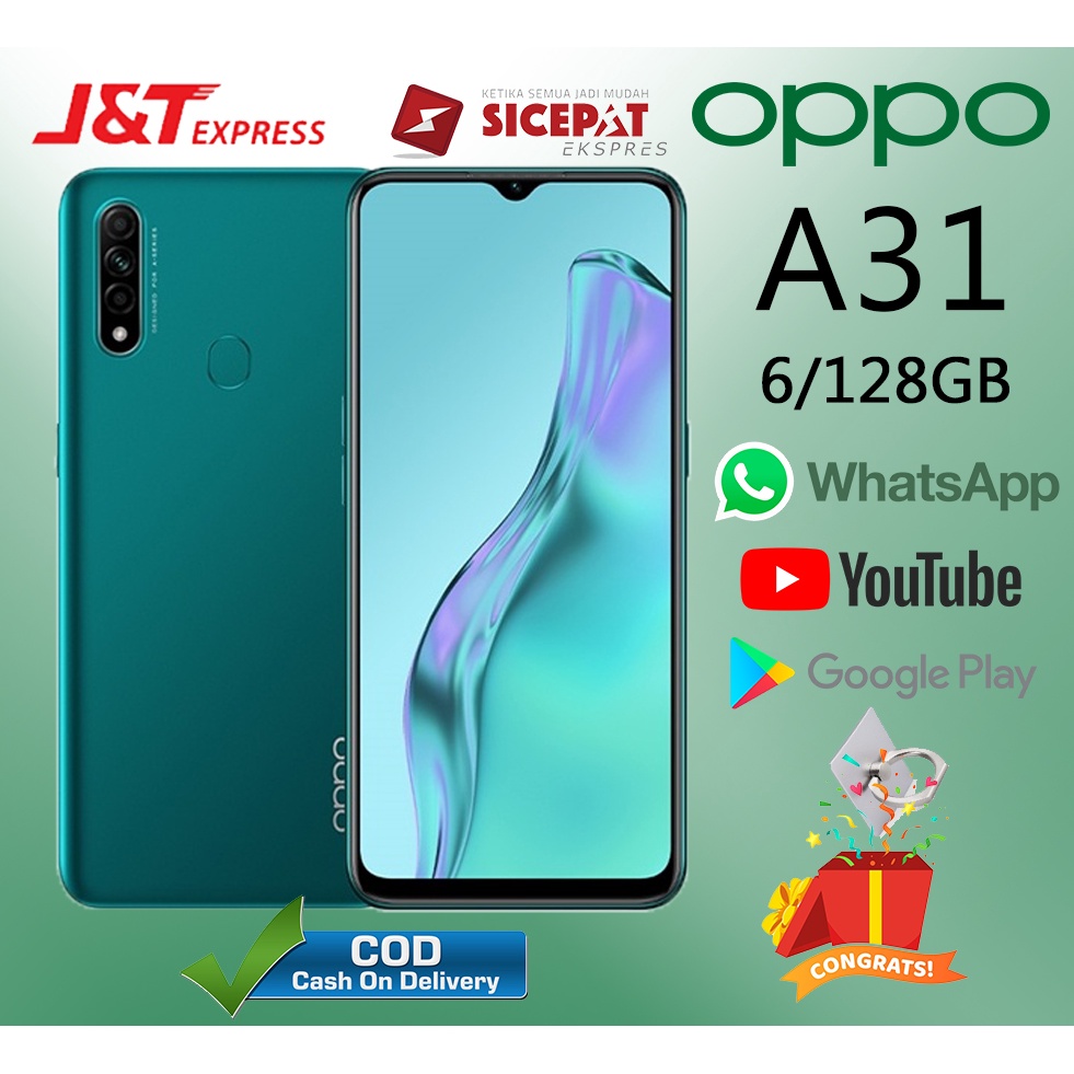 HP OPPO A31 Ram 6/128GB Smartphone 4G LET 6.5 inches Layar Tetesan Air 2MP+12MP Handphone Indonesia