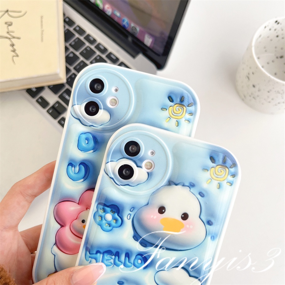 Compatible For iPhone 14 13 12 11 Pro Max X XR Xs Max 8 7 6 6s Plus SE 2020 Kompatibel Untuk Hello Duck 3D Vision Phone Case TPU Soft Cover Pelindung