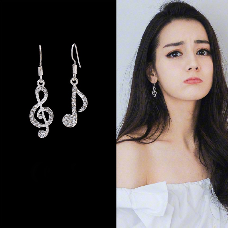 Anting Bentuk Geometris Note | Anting Tusuk Asimetris Model Not Musik Dengan Berlian Imitasi Untuk Wanita | Aksesoris Wanita