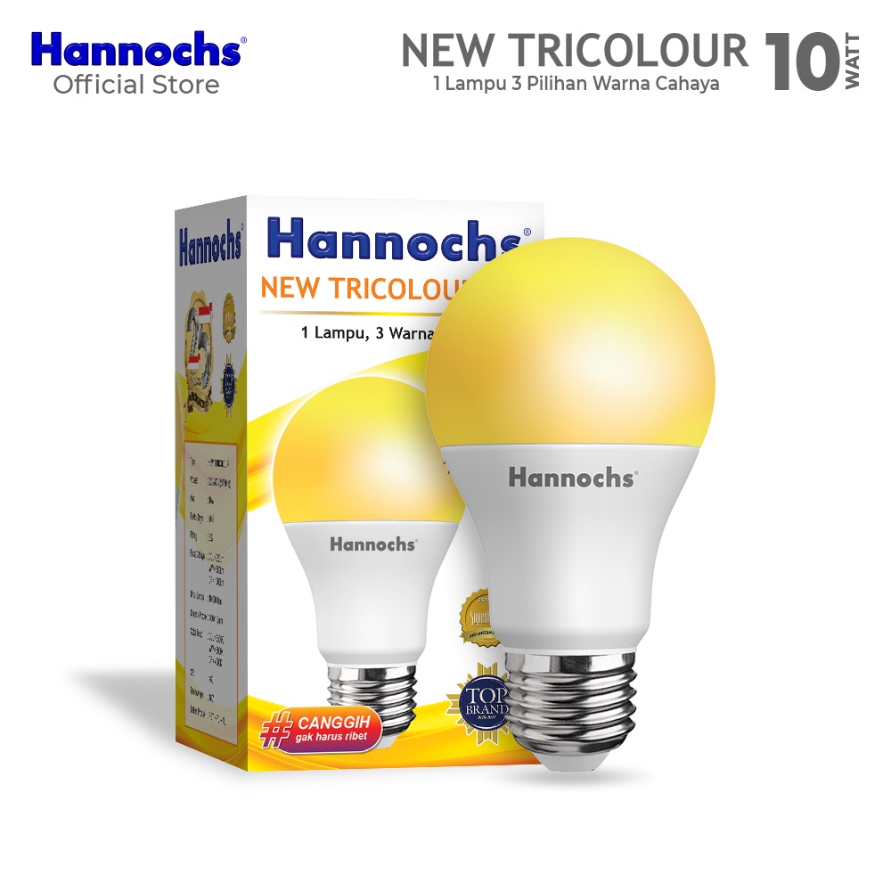 Hannochs New Tricolour Bohlam Lampu LED 3 Warna Multifungsi 10-12 Watt