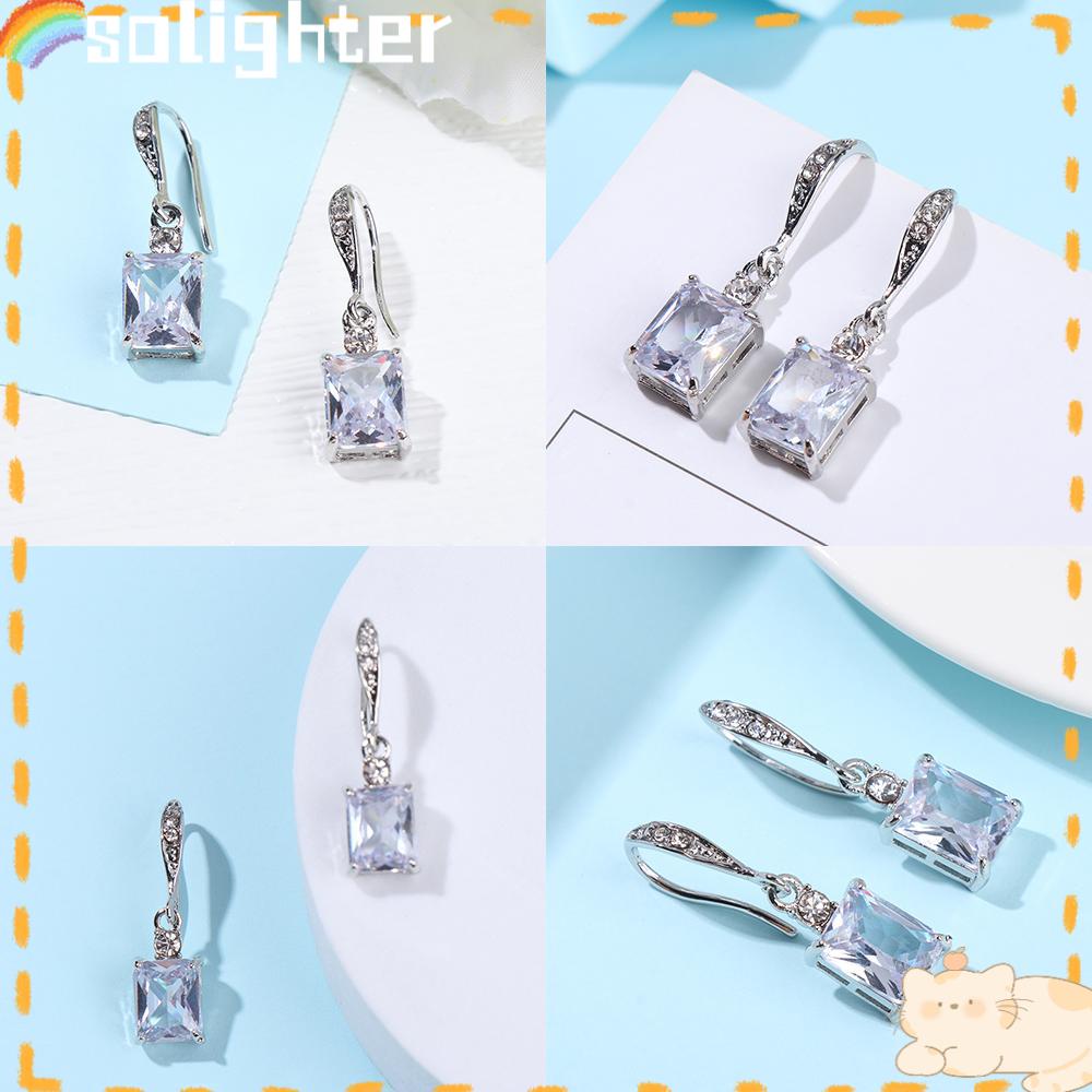Solighter Perak Drop Anting Fashion Perjamuan Pernikahan Perhiasan Cubic Zirconia