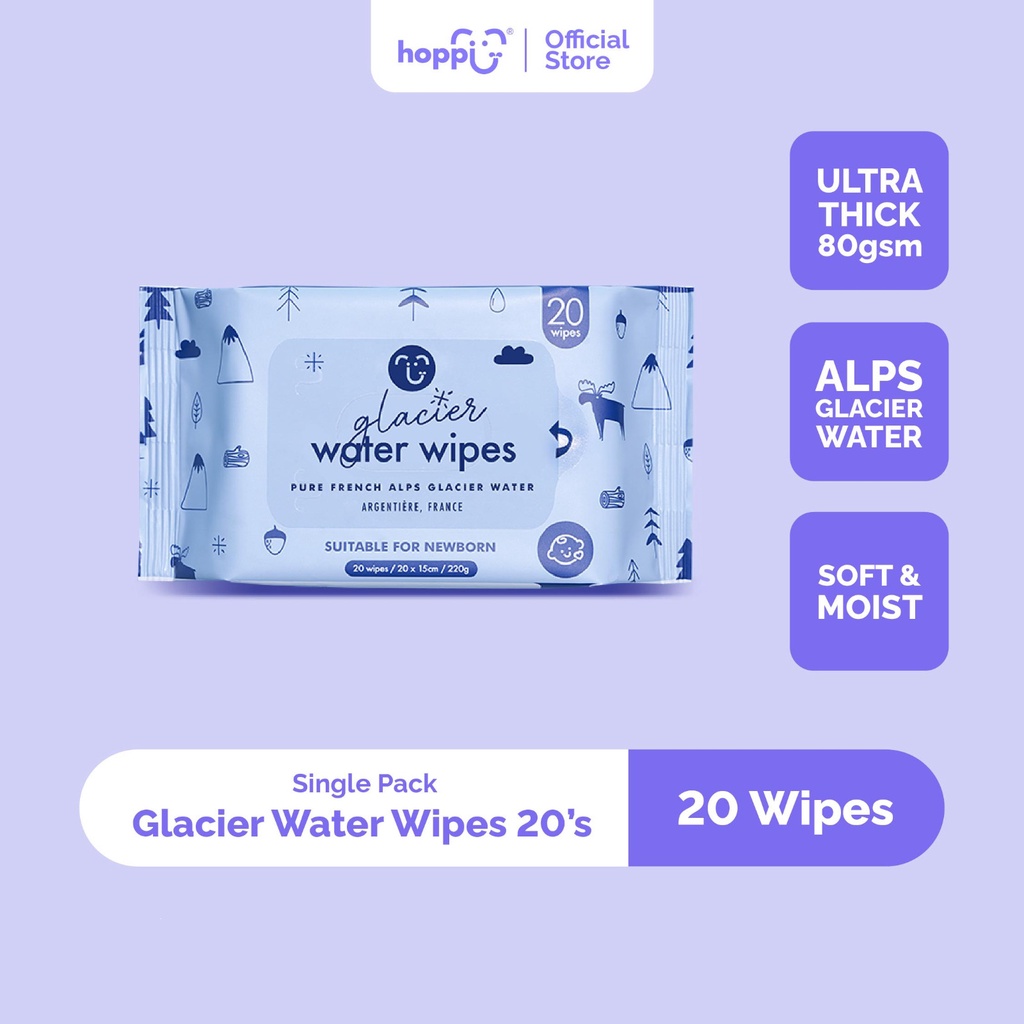 Tisu Basah Bayi Air Gletser Lembut HOPPI dan Tebal 20s Bundle 5in1 HB008