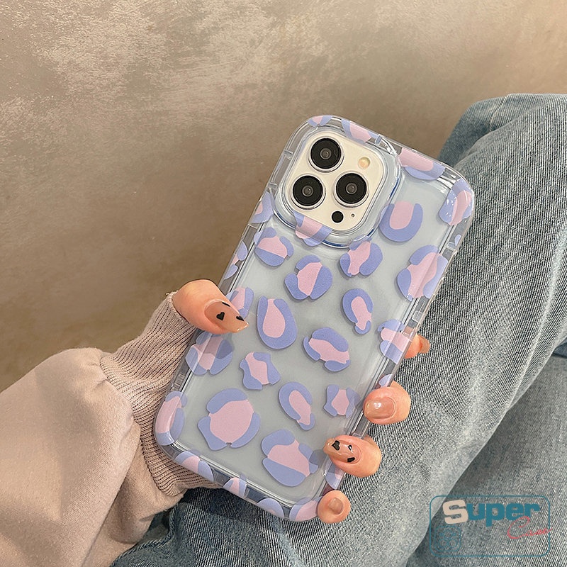 Ins Ungu Leopard Print Pelindung Kamera Cover Kompatibel Untuk iPhone 7Plus 8Plus XR 11 12 14 13 Pro Max 6s 7 8 6 Plus X XS Max SE 2020 Transparan Lembut Tpu Shockproof Airbag Case