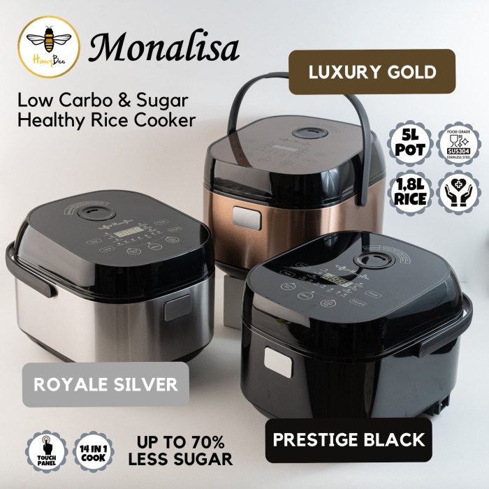 Honeybee Monalisa- Low Carbo & Sugar Digital Rice Cooker 5L/1.8L Nasi