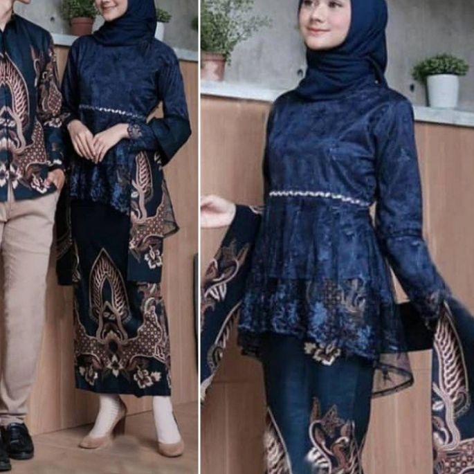 ⅍ Couple Kebaya Modern Baju Wisuda Tunangan Lamaran Terbaru Baju Batik Brokat Couple navy ➧