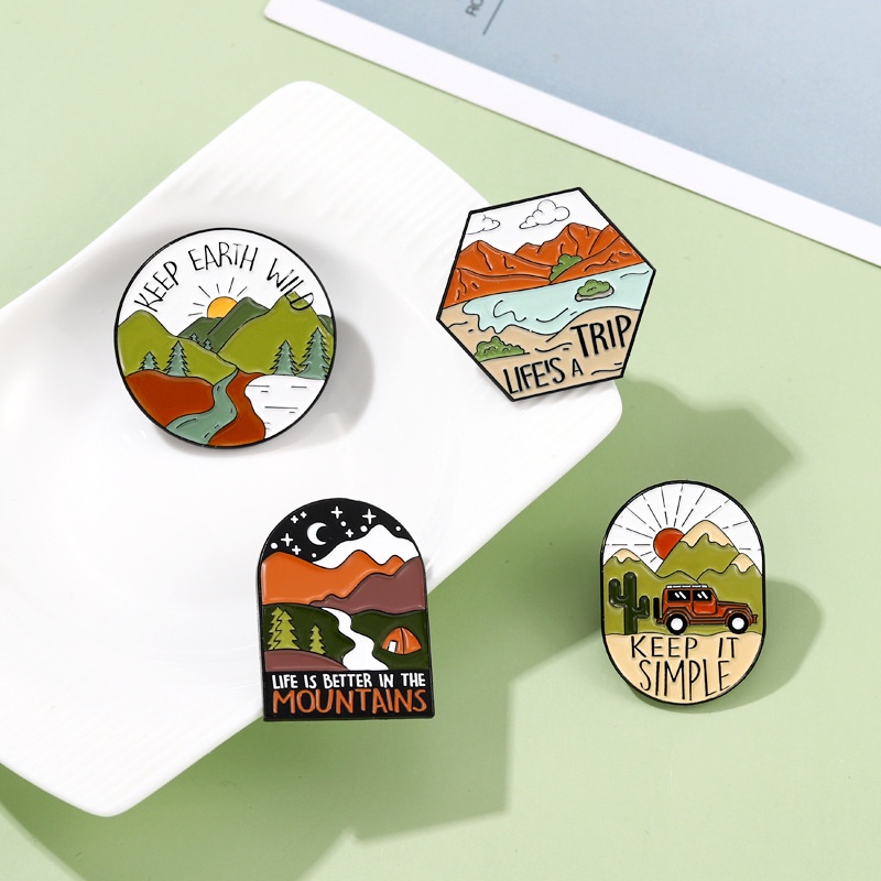 Kreatif Pakaian Tas Topi Aksesoris Pin Dekoratif Kartun Menjatuhkan Minyak Kerah Lencana Bentuk Gurun Bros Mode Perjalanan Tema Bros Naik Gunung Perjalanan Luar Ruangan Enamel Pin