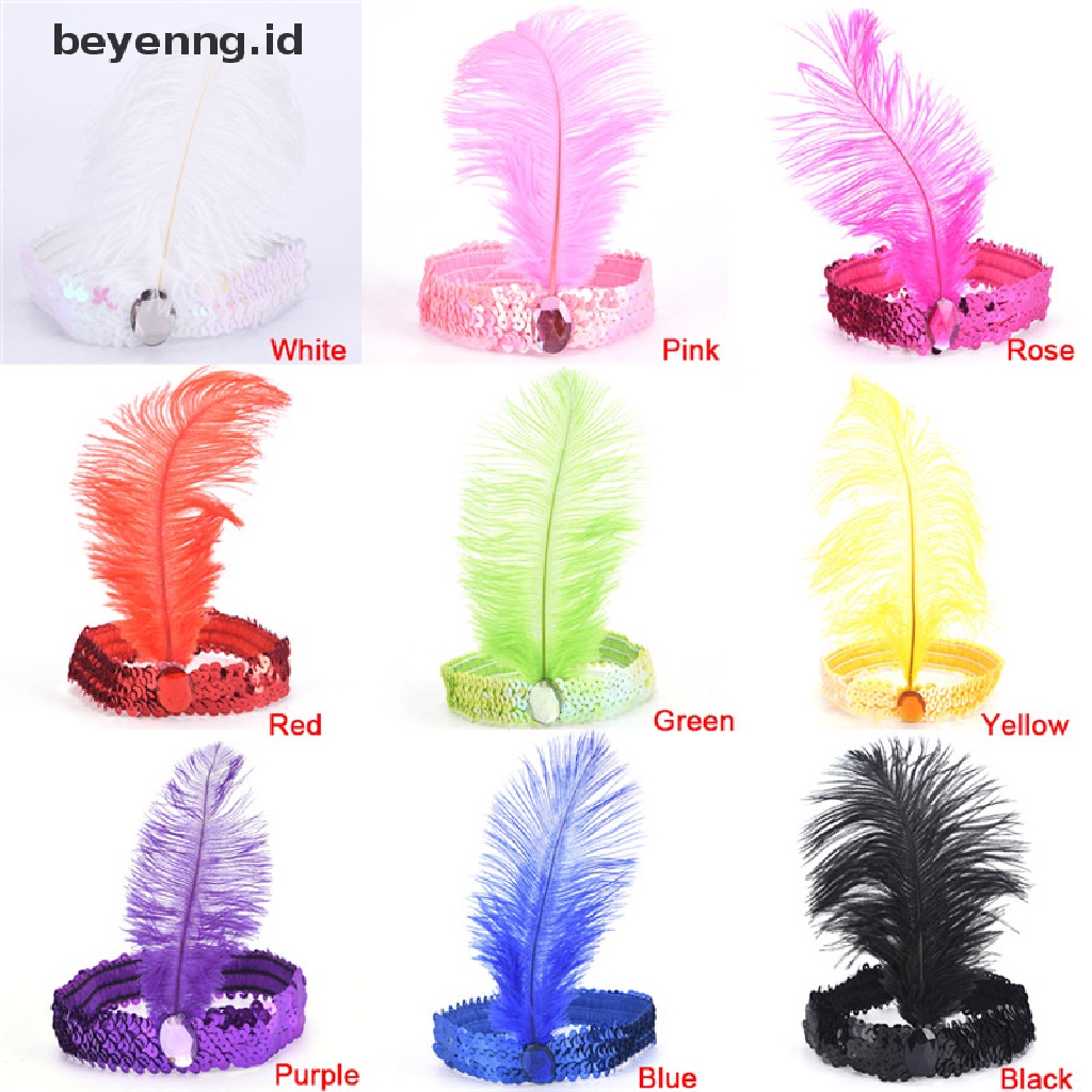 Beyen Bulu Flapper Payet Charleston Gaun Kostum Wanita Solid Multicolor HairBand ID