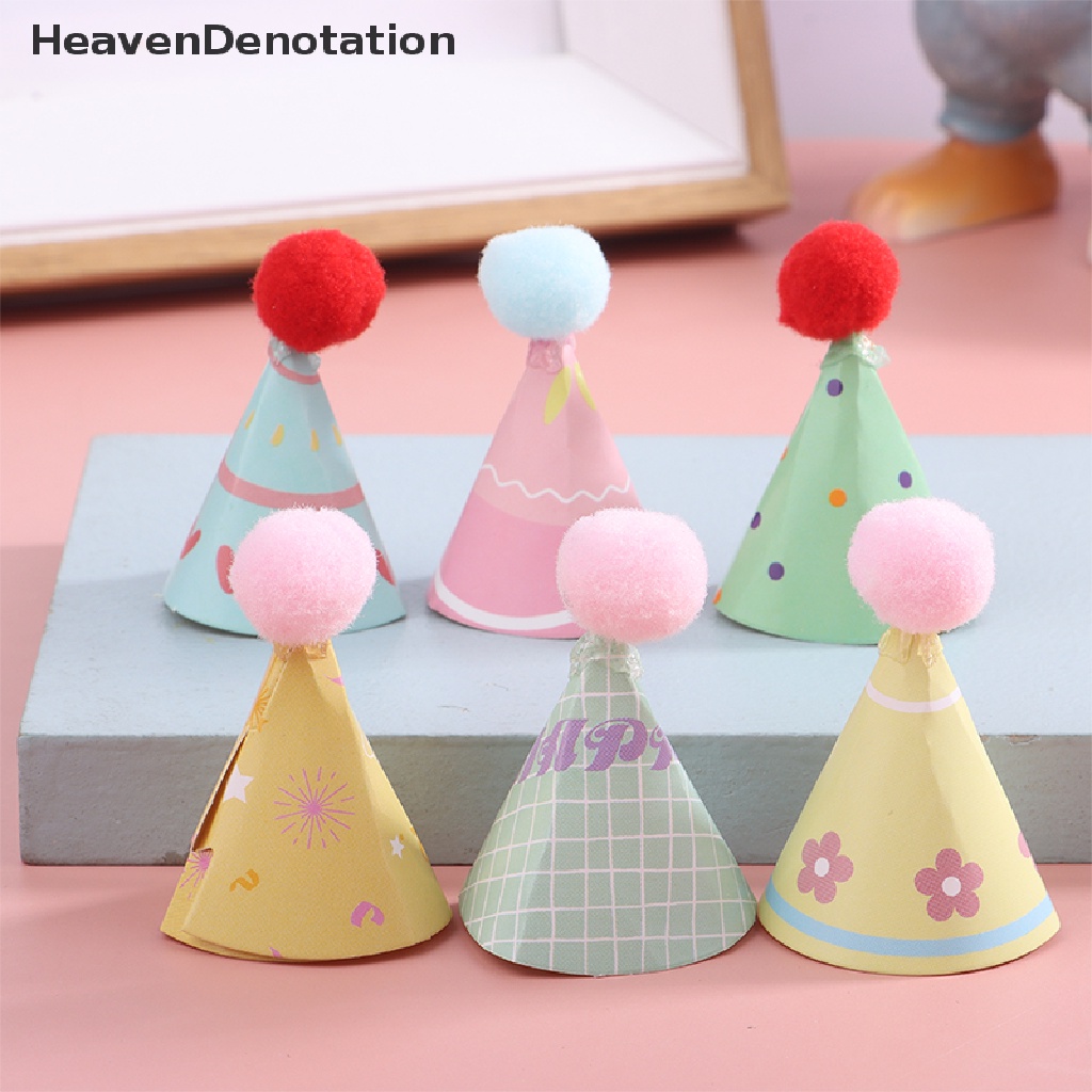 [HeavenDenotation] 10Pcs / Set DIY Mini Hat Baking Cake Topper Baking Insert 1: 12 Dollhouse Miniature Hat Bear Birthday Cap Hairball Christmas Hat Scene Decor Toy HDV