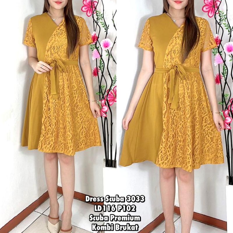 DRESS SCUBA DRES NATAL BAJU KE GEREJA DRES PESTA TS SALE 30333