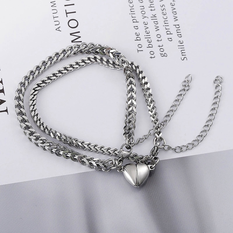 Gelang Magnet Berbentuk Hati Love Lock Gelang Pasangan Simple Stainless Steel Untuk Pria Dan Wanita