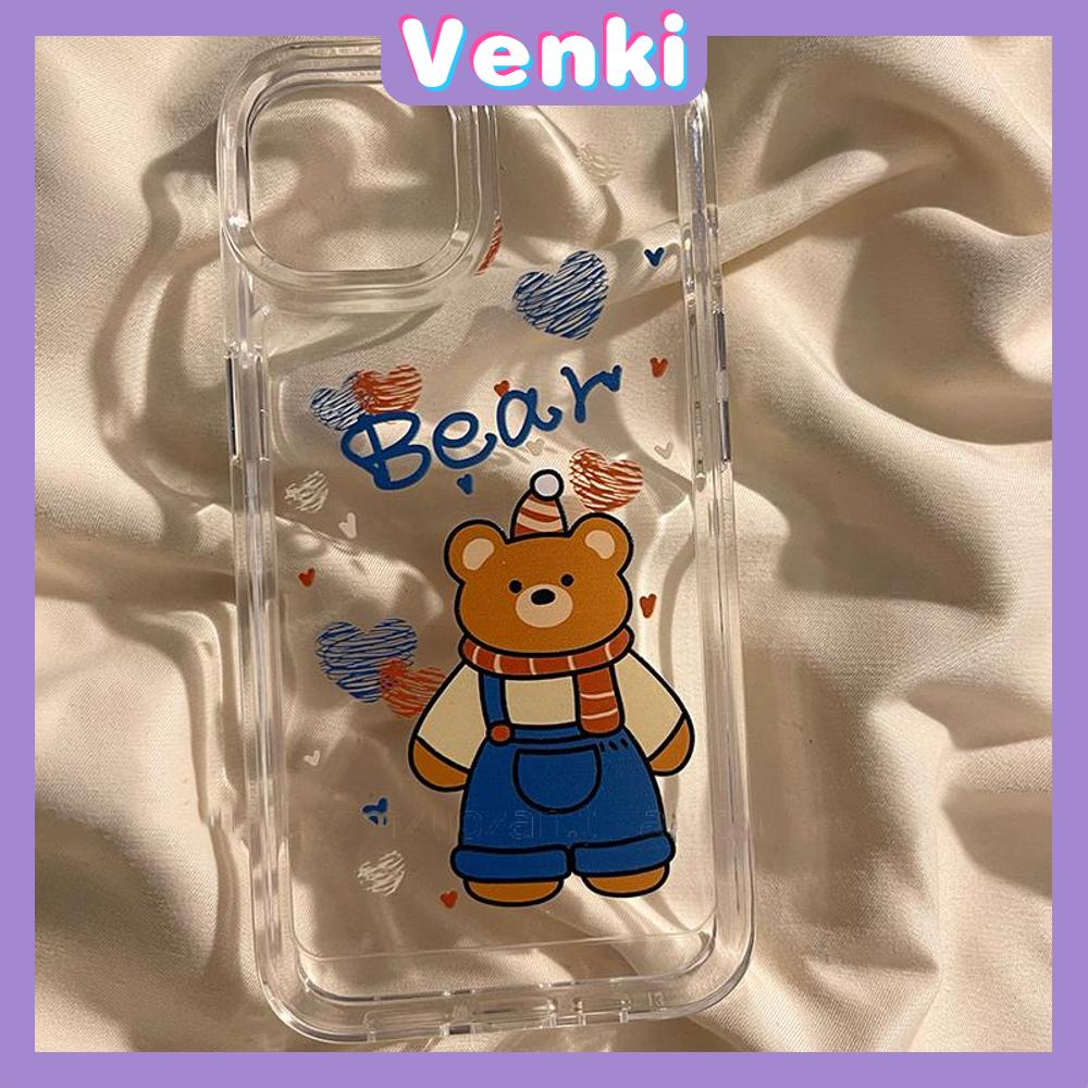 Case For iPhone 11 Soft TPU Clear Space Case Cute Cartoon Bear Case Plating Buttons Camera Protection Shockproof For iPhone 14 13 12 11 Plus Pro Max 6 7 8 Plus XR XS