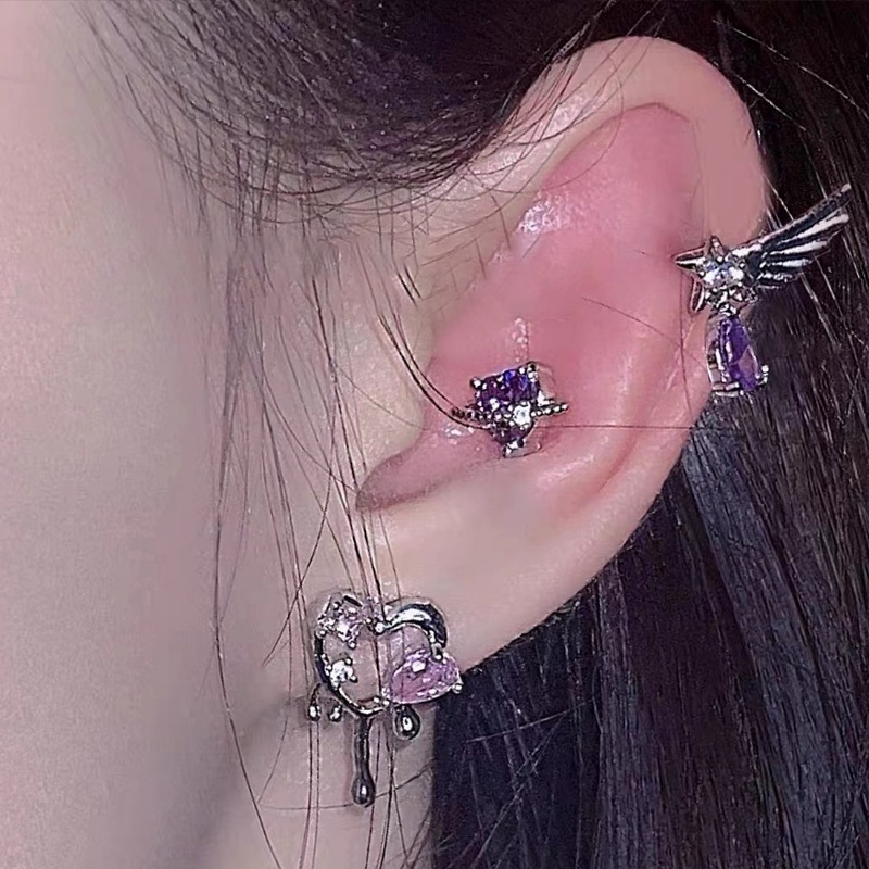 Anting Beruang Cinta Zirkon Merah Muda Korea Anting Sayap Tetesan Air Girly Lucu