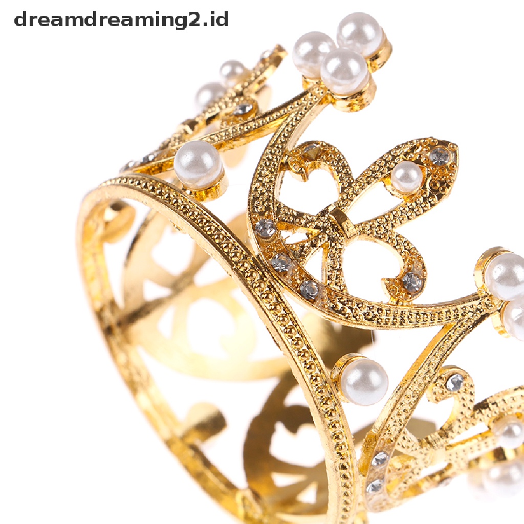 (dream) Mini Gold Crown Princess Topper Kristal Mutiara Tiara Rambut Valene Hadiah Hari.