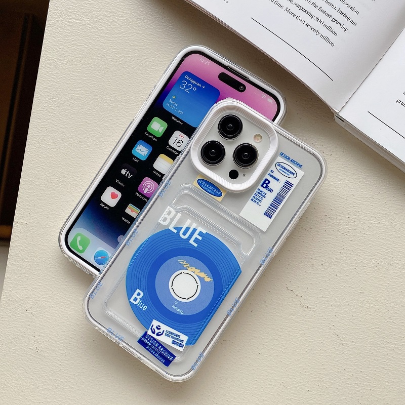 IPHONE Casing Transparan Desain Lengan Kartu 3in1 Untuk Iphone14 13 12 11 Pro Max X XR XS Max7 8 Plus Cakram Biru Lazim