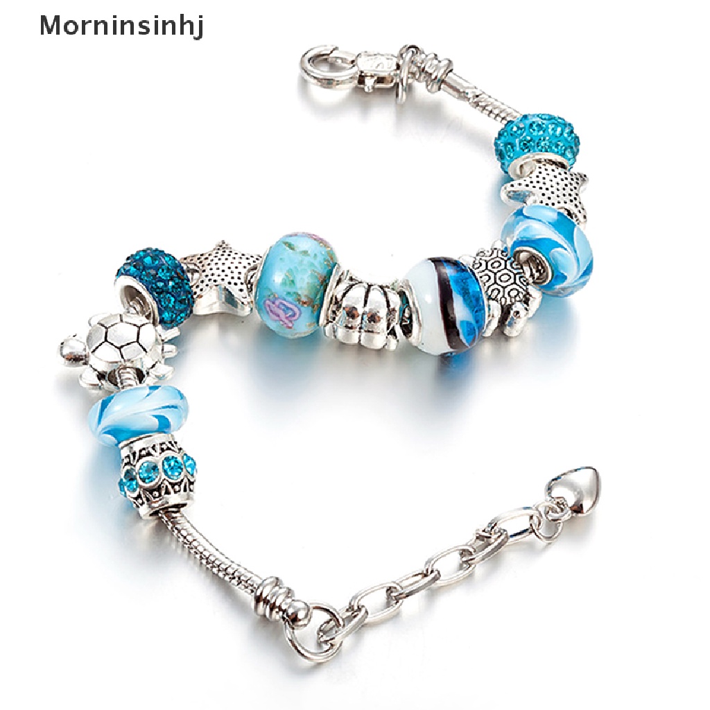 Mornin Ocean Shell Biru Manik-Manik Kristal Rantai Bangle Gelang Wanita Gadis Pesona Perhiasan id