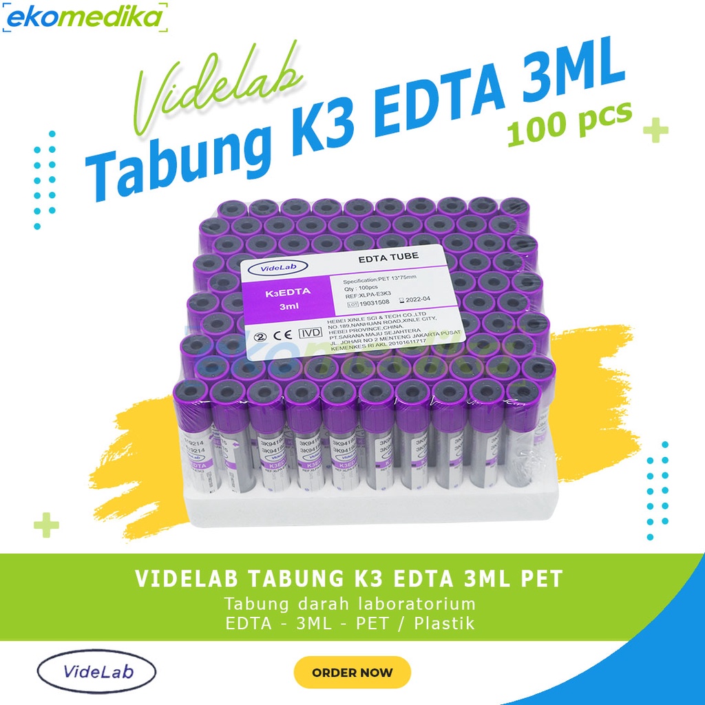 Tabung darah  EDTA 3ml - Tabung K3 EDTA 3ml Plastik PET VIDELAB EDTA Tube PET / GLASS