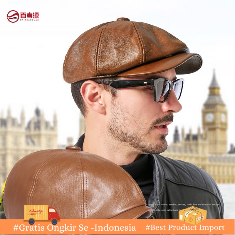 Topi Kulit Pria Kulit Oktagonal Cap  Bahan Kulit  Artistik Pemuda et Pu Topi  Vintage Pelukis Topi I