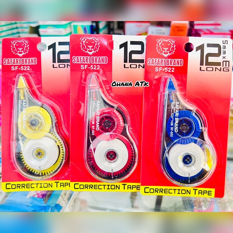 CORRECTION TAPE SF-522 TIP-EX / PITA KOREKSI-PENGHAPUS PITA ROLL-KOREKSI KERTAS SAFARI BRAND 12 M