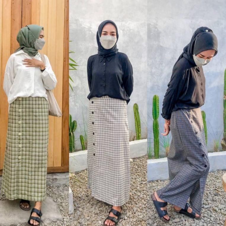 NEW STOCK DAHLIA SKIRT | ROK TAN S - XXXL| ROK MOTIF KOTAK KOTAK | ROK ROK WARNA SAGE ROK GREY ROK A