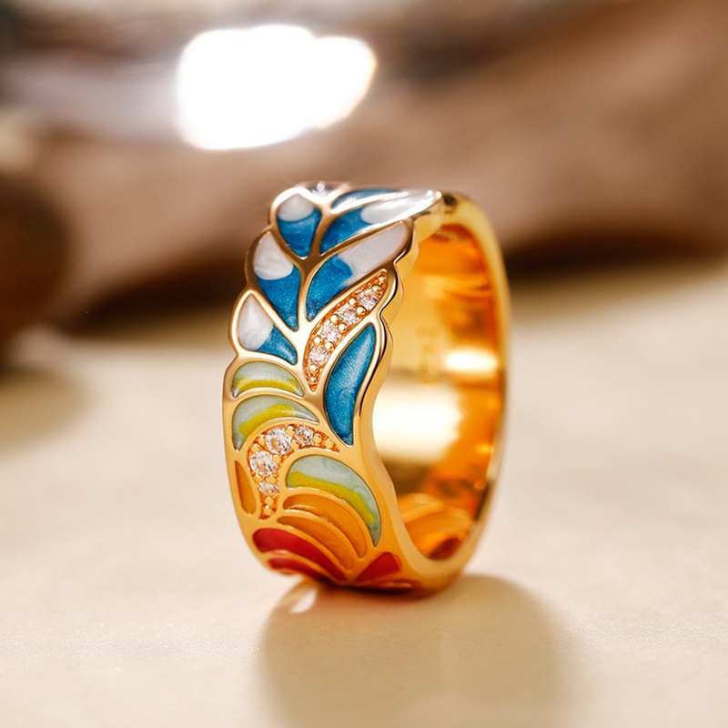 Cincin Wanita Enamel Berwarna Didesain Baru Untuk Pesta Motif Aesthetic Cincin Warna Emas Mewah Hadiah Mewah Perhiasan Fashion