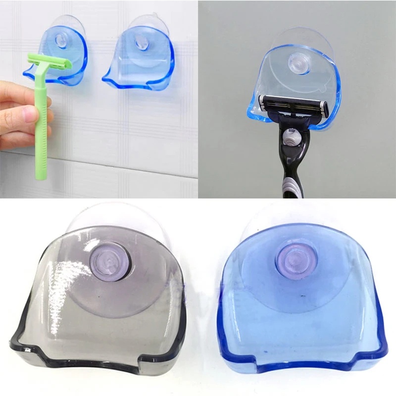 Tempat Alat Cukur Suction Cup Shaver/Kait Organizer Silet Hemat Ruang Kamar Mandi/Wall Sucker Shaver Dry Rack