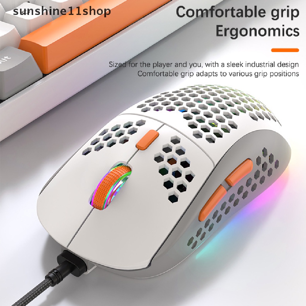 Sho Mouse Kabel Lampu RGB Honeycomb Gaming Mouse USB Komputer PC Desktop Aouse Laptop Mice Gamer N