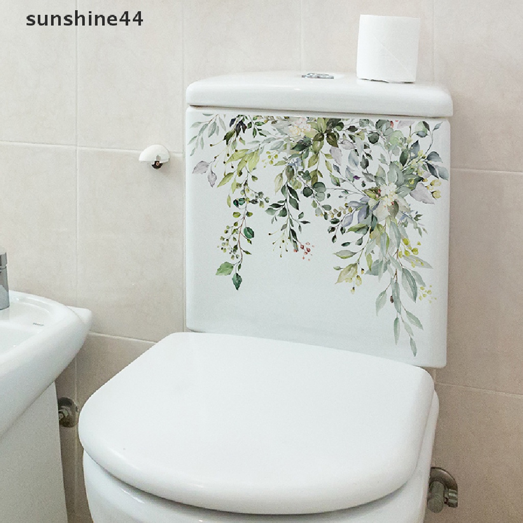 Sunshine Hijau Daun Tanaman Stiker Dinding Kamar Mandi Toilet Dekorasi Ruang Tamu Lemari Dekorasi Rumah Decals Mempercantik Diri Perekat Mural ID