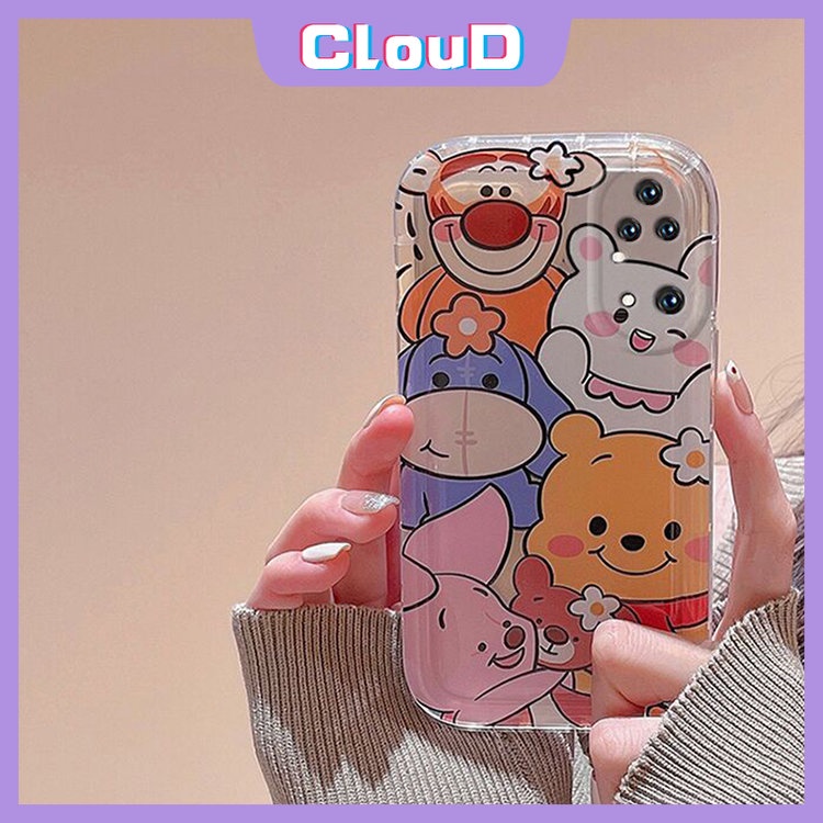 IPHONE Shockproof Airbag Kamera Pelindung Case Kompatibel Untuk Iphone7 6s 6 8 Plus XR 11 12 13 14 Pro Max X XS Max SE 2020 Kartun Lucu Winnie The Pooh Bear Lembut TPU Penutup Belakang