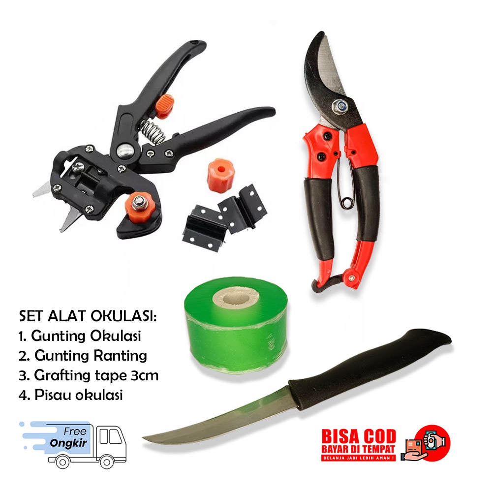 Grafting Tool Set Lengkap Alat Sambung Pucuk Gunting Dahan Pisau Okulasi dan Plastik Okulasi Paket M