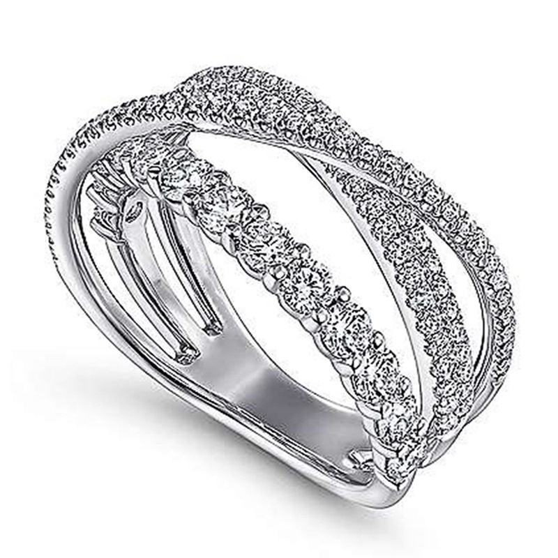 Cincin Kawin Desain Silang Twist Sederhana Untuk Wanita Penuh Paved CZ Batu Indah Perempuan Jari-Cincin Pernyataan Perhiasan Panas