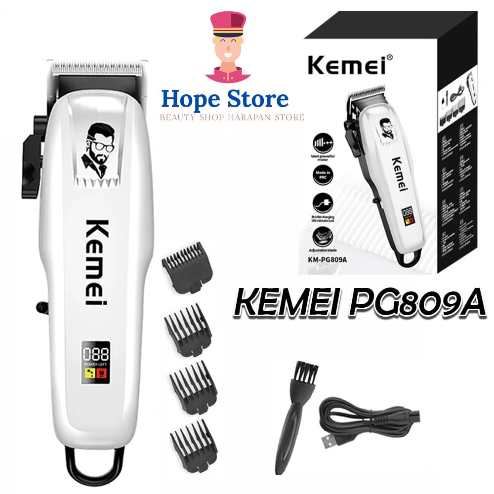 Hope Store - Kemei KM-809A Hair Clipper Alat Mesin Cukur Rambut  Mesin Cukur Rechargeable Hair Clipper/Alat Cukur Rambut System Charge Tanpa Kepala Charger - 1 Set