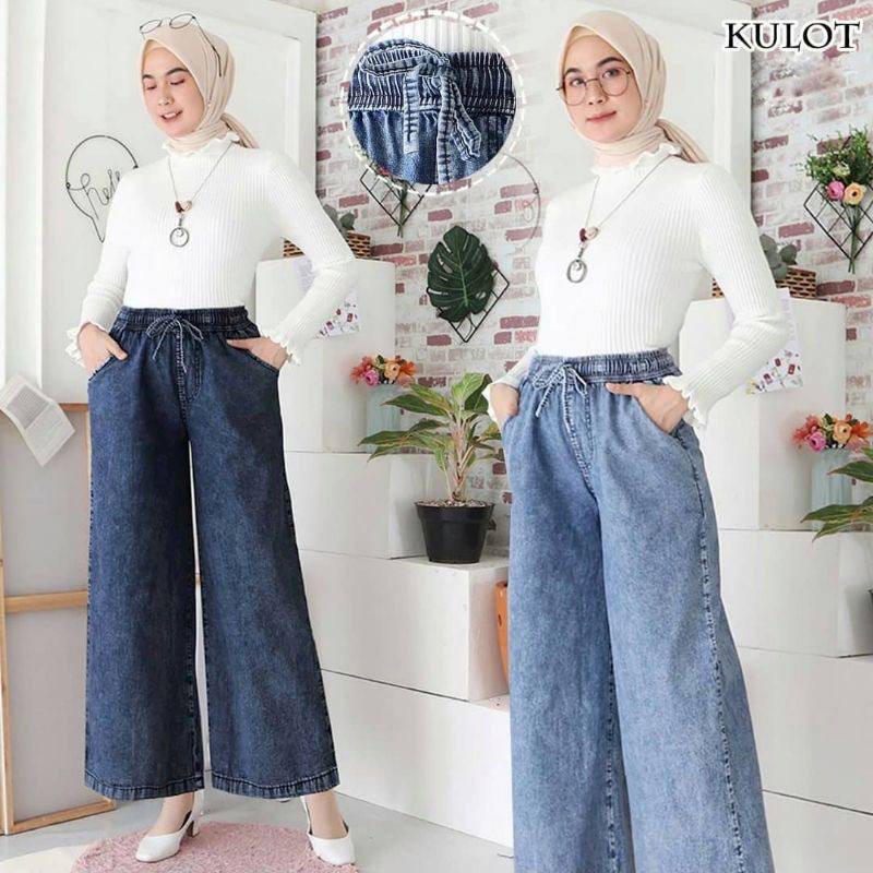 KULOT JEANS WANITA / CELANA JEANS KULOT WANITA ALLSIZE / CELANA JEANS KULOT PINGGANG KARET / KULOT JEANS SNOW TALI DEPAN