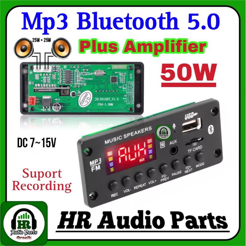 Kit Mp3 Bluetooth 5.0 + Amplifier 2x 25W WMA Decoder Recording 50W