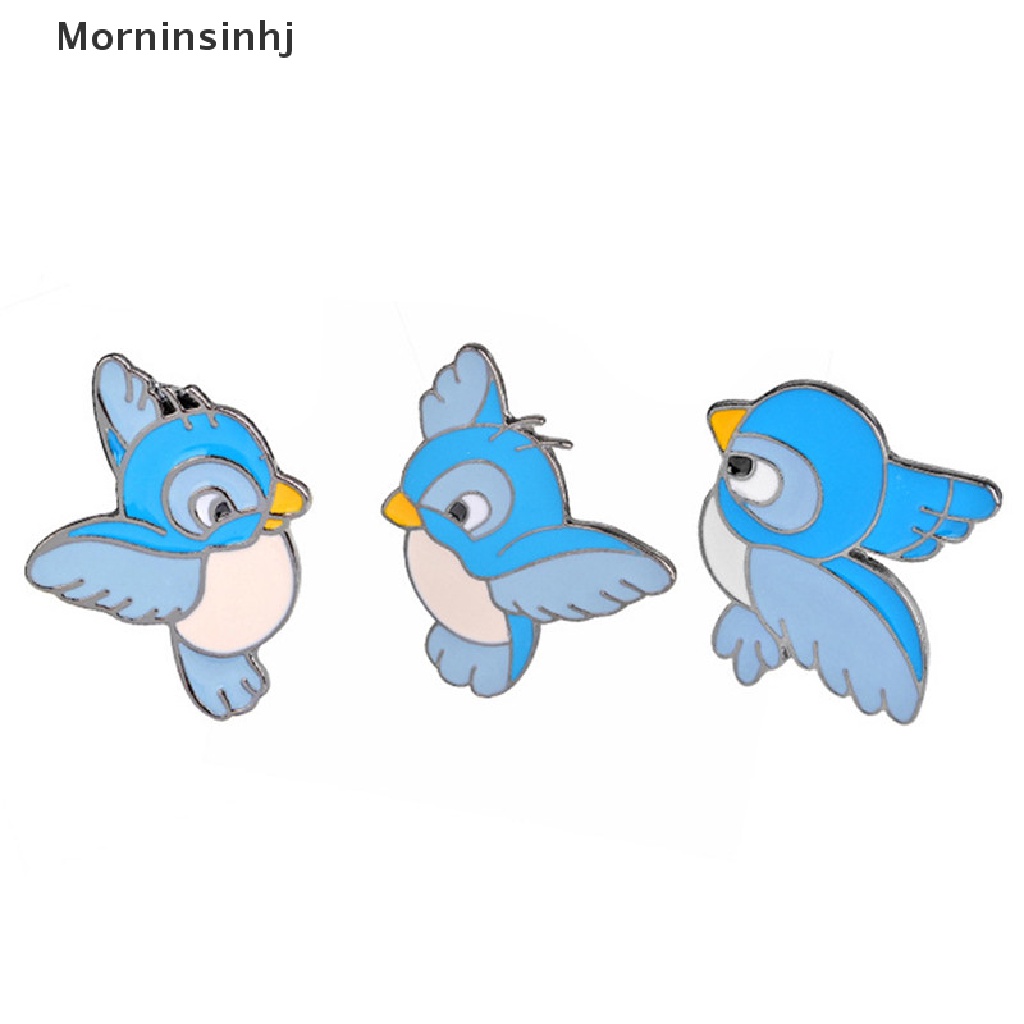 Mornin 3PCS/Set Enamel Blue Bird Bros Bin Hewan Pin Jaket Kemeja Lencana Perhiasan Hadiah id