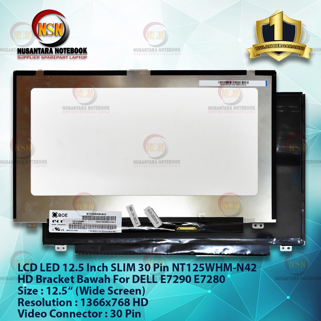 LCD LED 12.5 Slim 30Pin NT125WHM-N42 HD Bracket Bawah DELL E7290 E7280