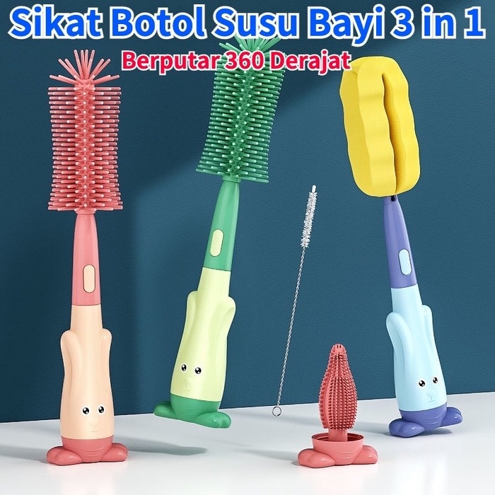 Sikat Botol Silikon Set 3in1  Dot Susu Bayi Premium Bottle Brush kualitas makanan Grade silikon  sikat pembersih dot empeng sedotan botol susu anak Set 3 in 1