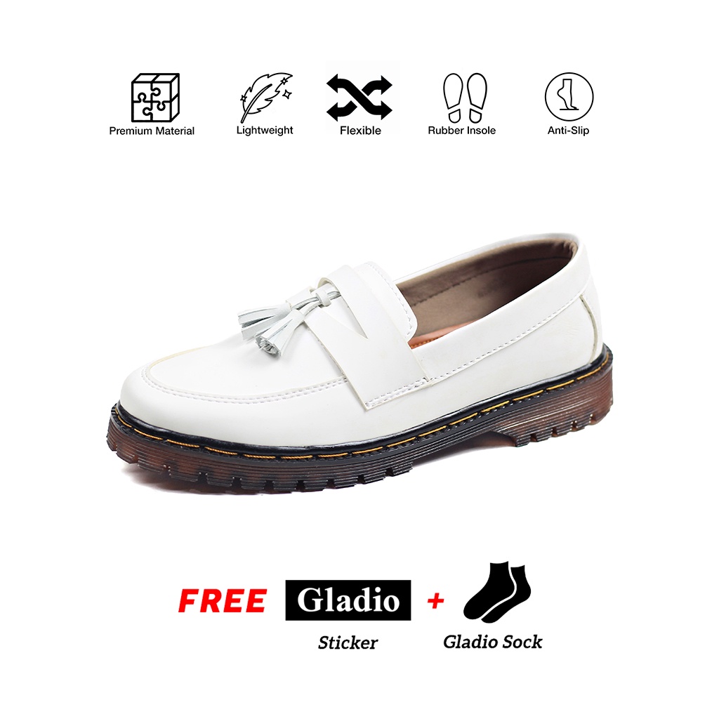 Gladio California footwear - Sepatu Putih Loafers Pria Formal | Sepatu penny Loafers | Sepatu Slip O