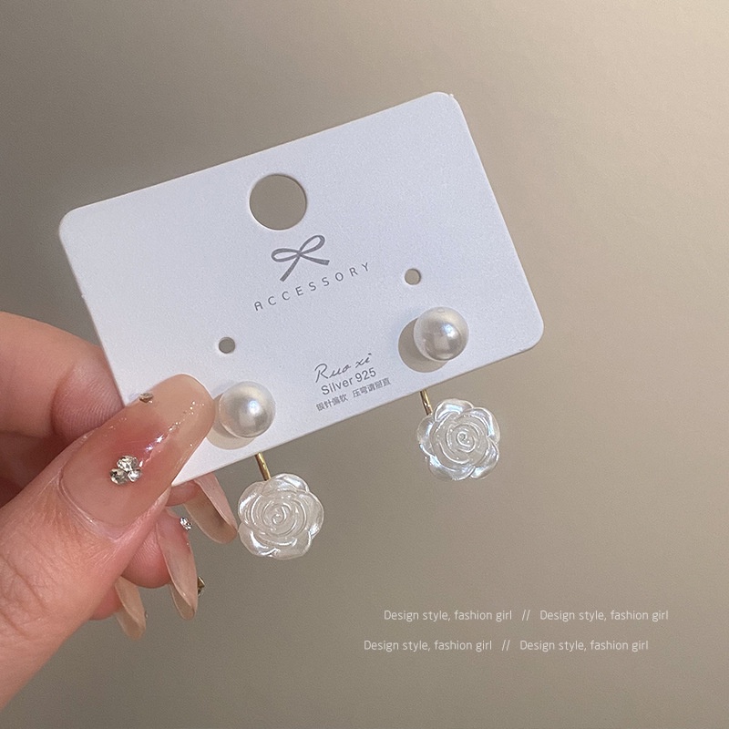 S925 Perak Jarum Anting Mutiara Perempuan Gaya Baru Trendi Influencer Niche Desain Anting-Anting Cahaya Mewah Temperamen Anting Bunga