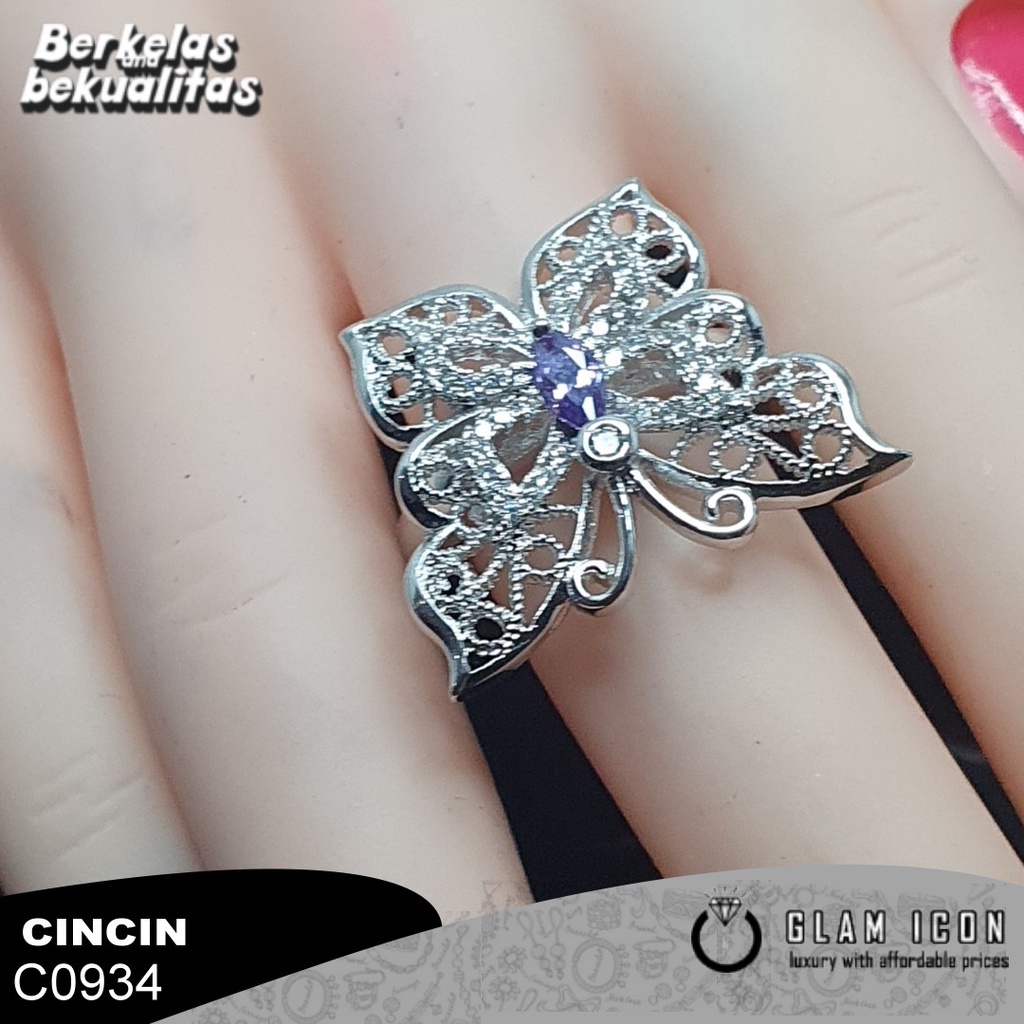 Cincin Kupu-kupu ukir mata ungu  C0934 CCS