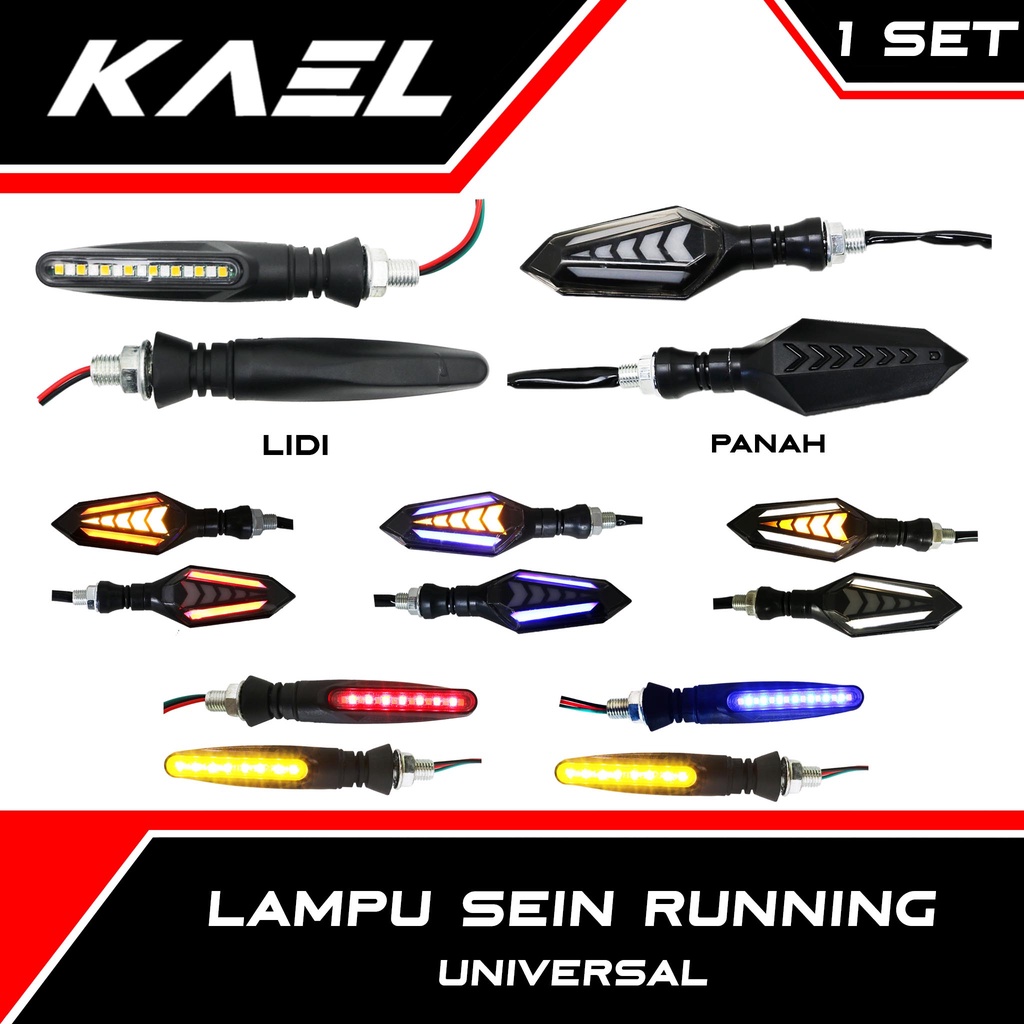 Lampu Sein Assy Running LED Panah 2 Sisi Biru-Merah-Putih Sen-Riting Depan-Belakang CBR &amp; CB &amp; Vixion &amp; Tiger &amp; Vario 125-150 New &amp; ADV &amp; Aerox &amp; CRF