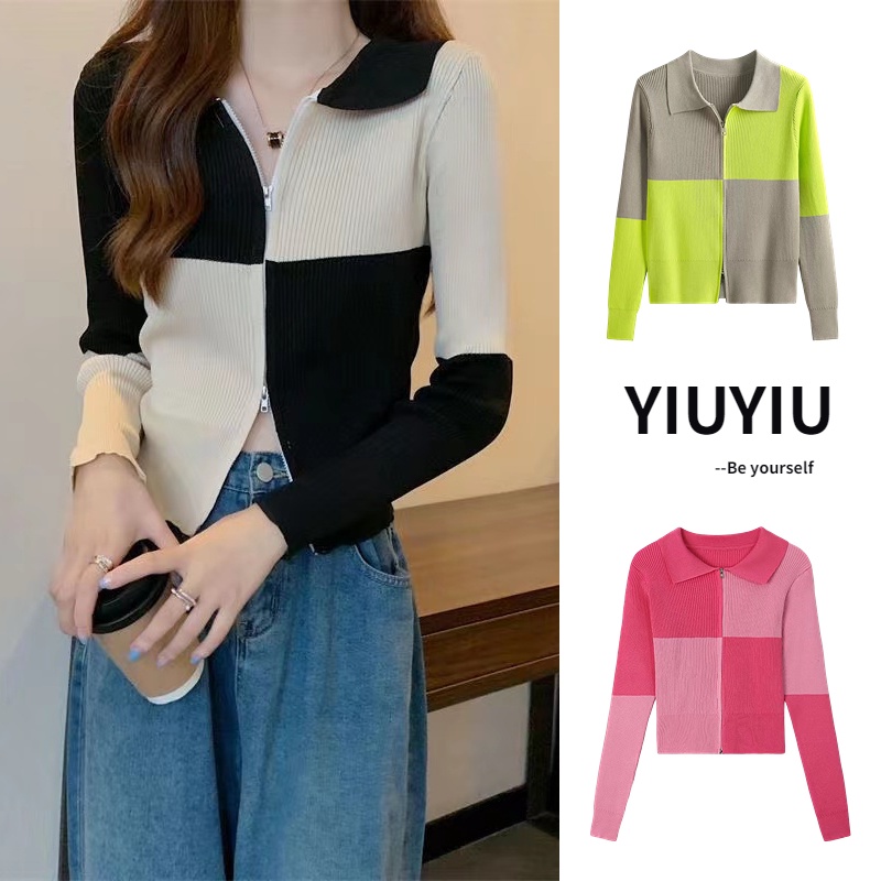 YIU YIU Rajut - Cardigan Rajut Crop Outer Korean Style Sweeter Crop Lengan Panjang