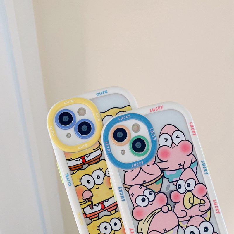 Puff Case iPhone 11 12 13 14 Pro Max 14 Plus Cute Patrick Star Spongebob Soft Phone Case Cartoon Anime Girls Fashion