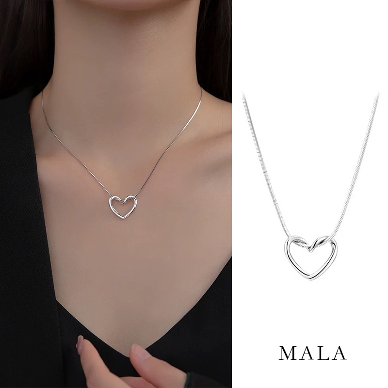 Kalung Bahan Titanium Steel Silver Bentuk Hati Korea Untuk Wanita